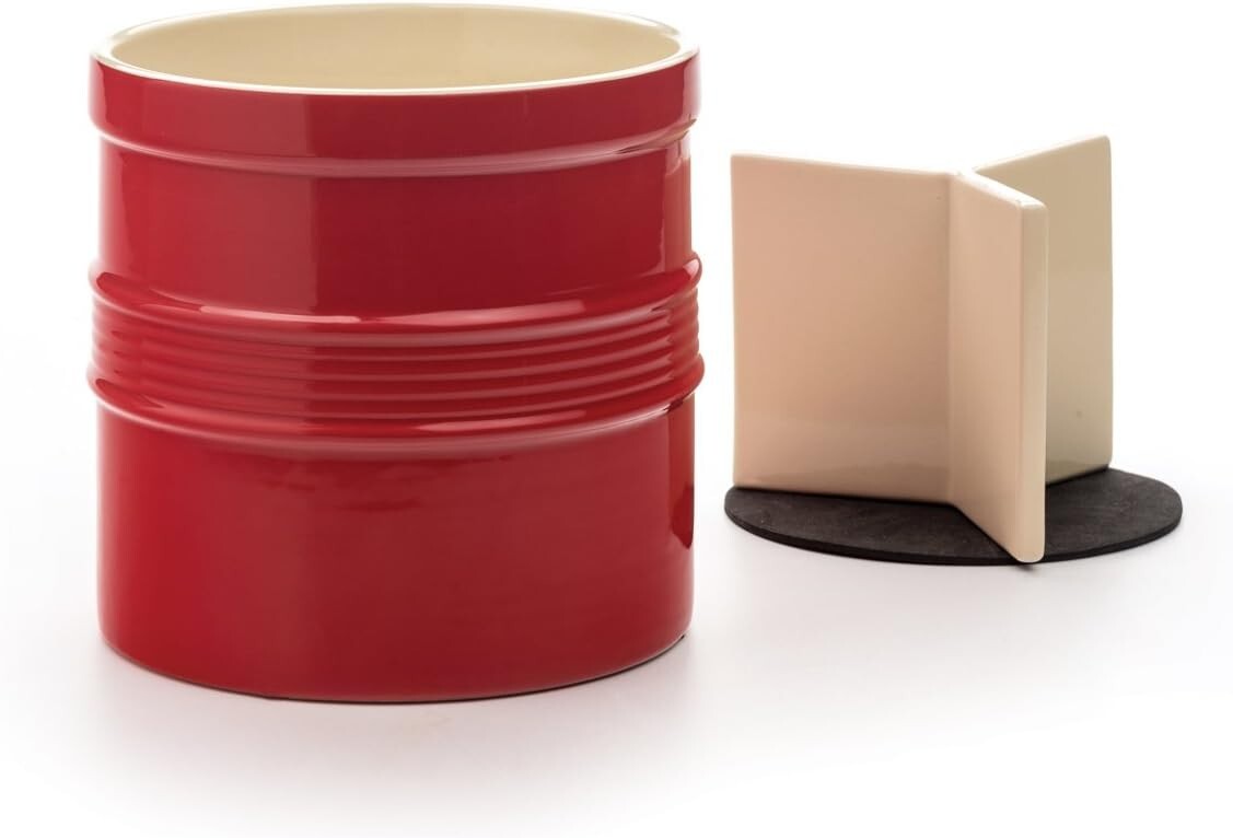 Durable Stoneware Kitchen Tool Holder with Red Lacquer Finish - 7.5" Diameter