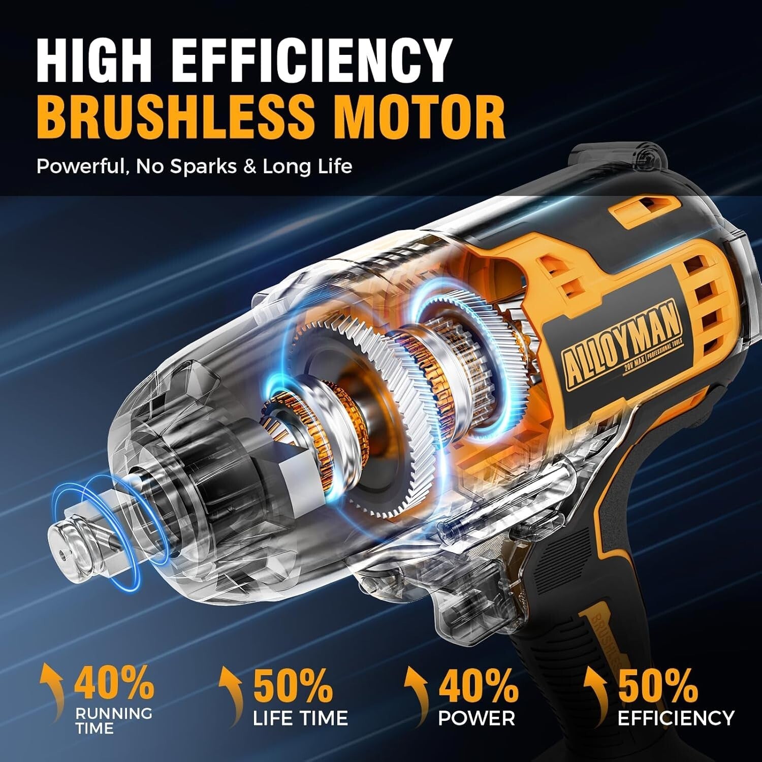 Efficient Cordless Impact Wrench 750 N.m Torque - Complete Tool Package