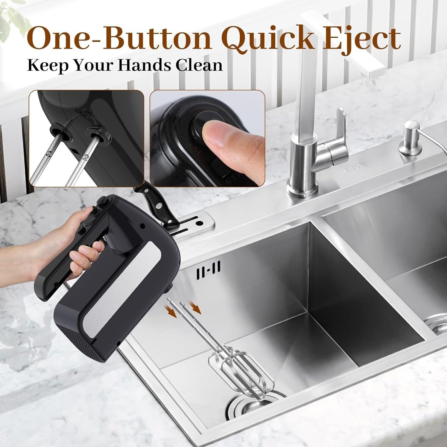 800W 5-Speed Electric Hand Mixer with Turbo and 6 Stainless Steel Attachments