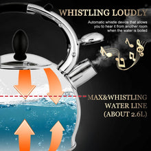 Load image into Gallery viewer, Elegant 2.64 Qt Whistling Stove Top Kettle with Anti-Scald Mitt for Safe Pouring