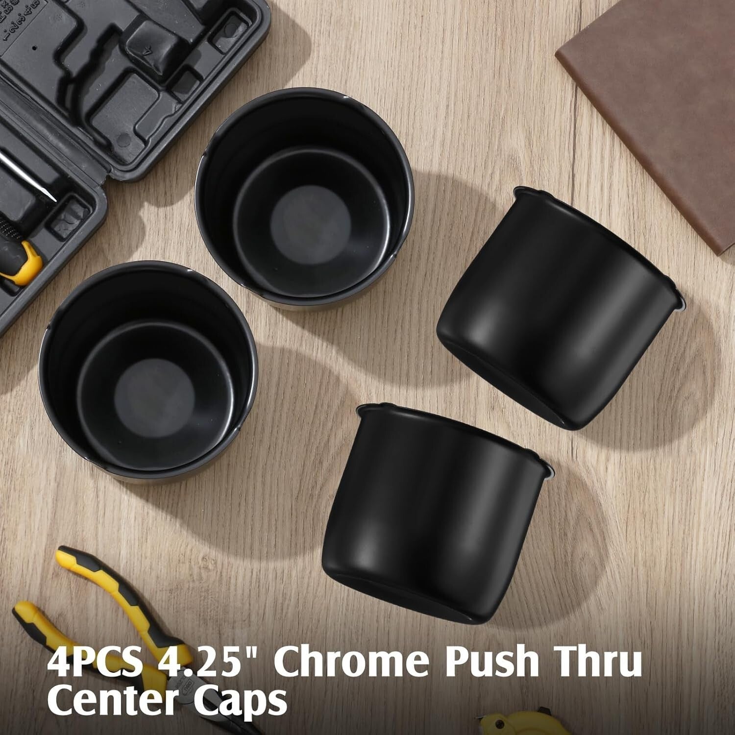 Easy Install Black Wheel Center Caps - 4 Pcs 4.25 Inch for Trailers and Trucks