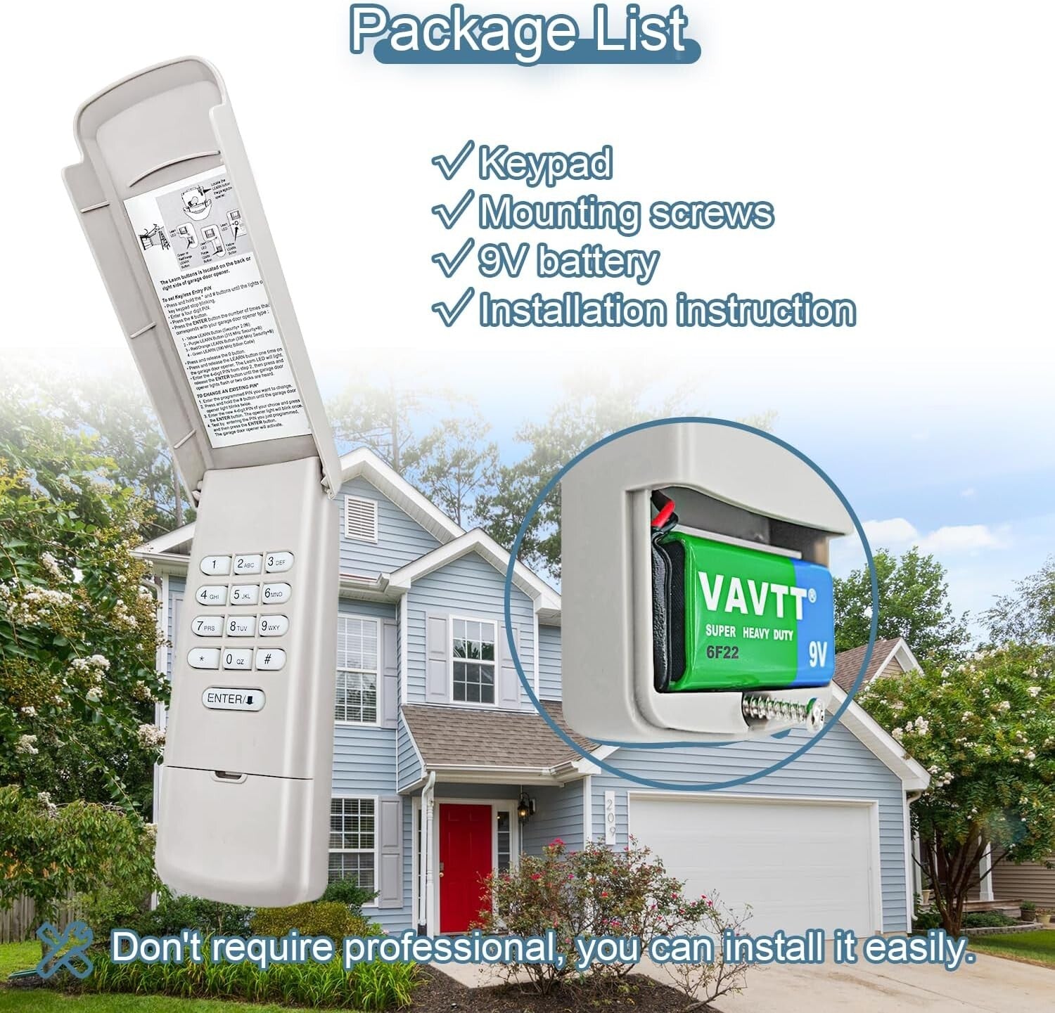 Wireless G940EV-P2 Garage Door Keypad with 2 x 893MAX Remotes for Added Safety