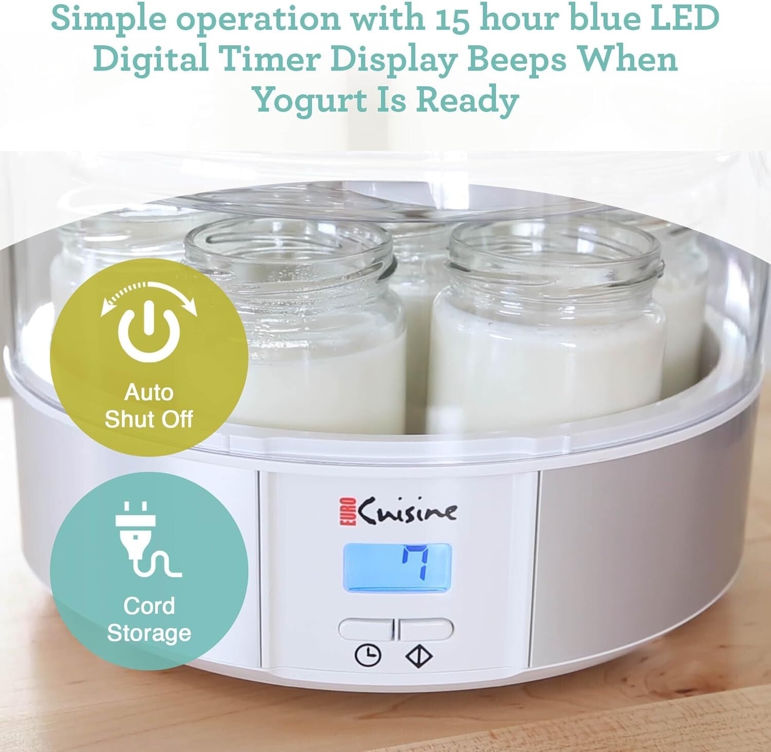 Automatic Digital Yogurt Maker with 7 Glass Jars - Make Healthy Yogurt Easily