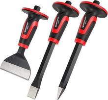 Load image into Gallery viewer, Durable Masonry Chisels: 11" Point &amp; Flat, 8" Brick Chisel with Hand Guard