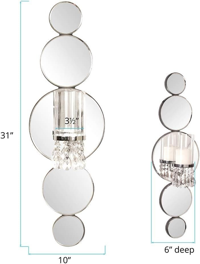 Captivating Mirrored Candle Sconce with Crystal Drops - Ideal for Elegant Spaces