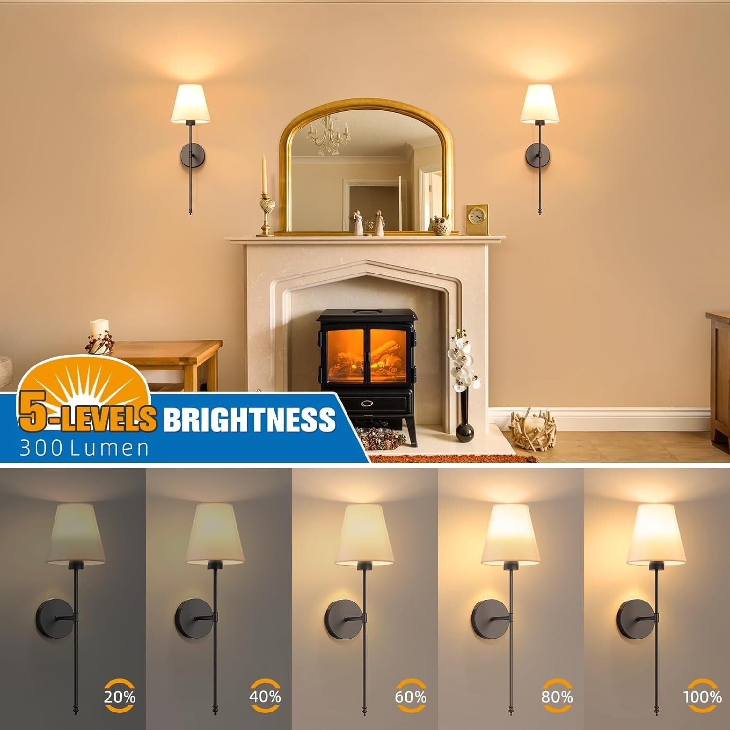 Customizable Battery-Powered Wall Sconces Set of 2 - 10 Colors + Timer Feature