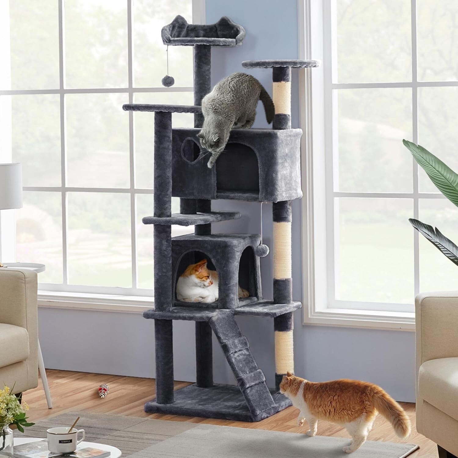 Premium 70in Cat Tower with Cat Condos, Scratch Posts & Indoor Activity Center