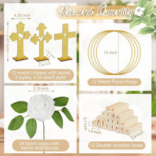 Load image into Gallery viewer, Complete Baptism Centerpiece Set: 12 Wooden Crosses, Floral Hoops &amp; Foam Roses