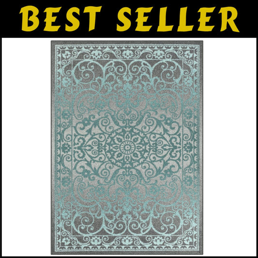 Stain-Resistant Blue/Grey Rug 5'x7' - Non-Slip & Stylish for Indoor Spaces