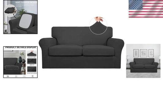 Stretch Pet-Friendly Sofa Cover: 3-Piece Set for Durable Protection - Dark Gray