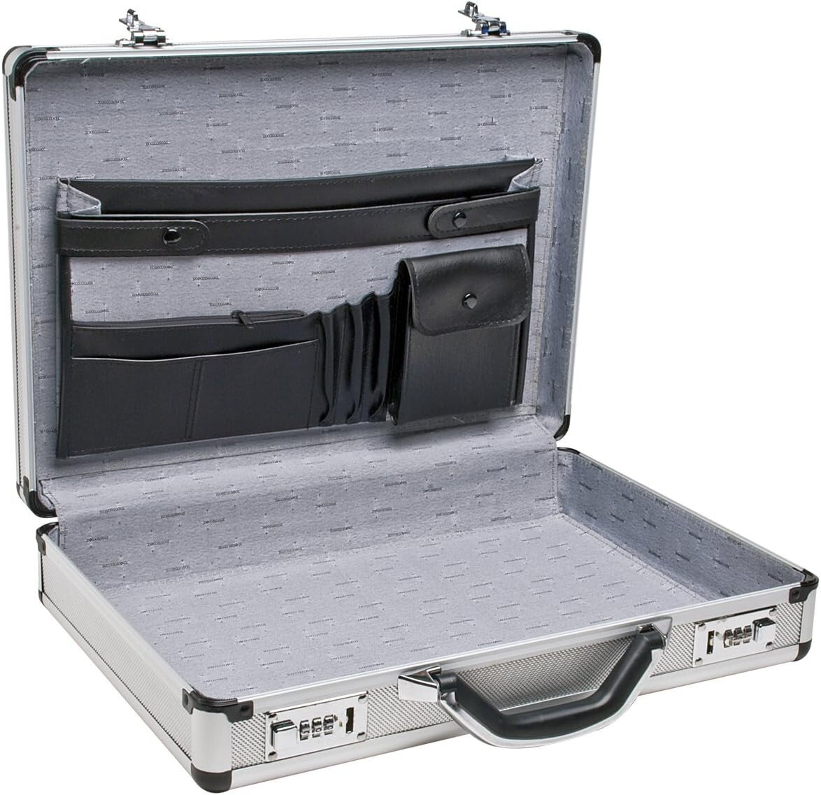Durable Silver Aluminum Briefcase - 17.5" Medium Size with Locking System