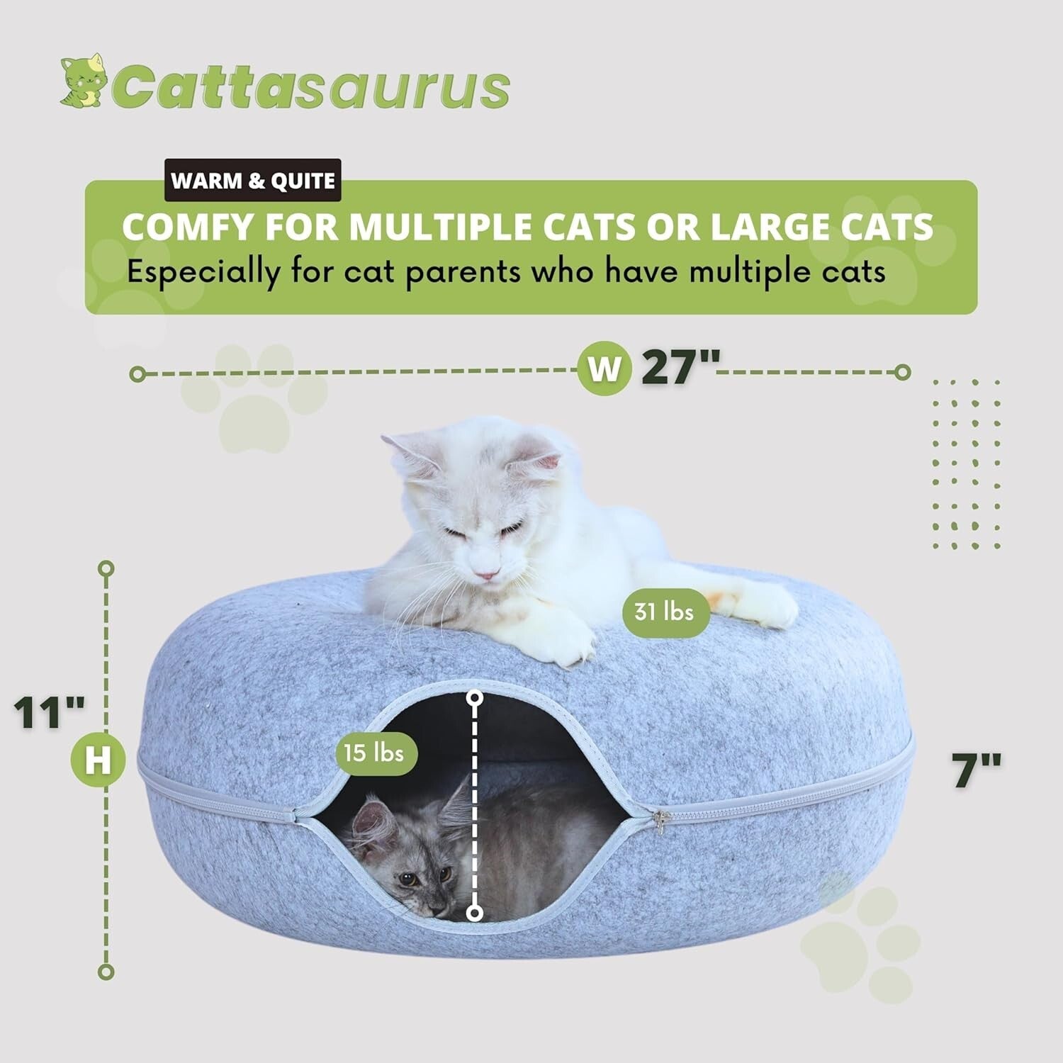 Large Cat Cave with Tunnel & Scratch-Resistant Felt for Year-Round Comfort
