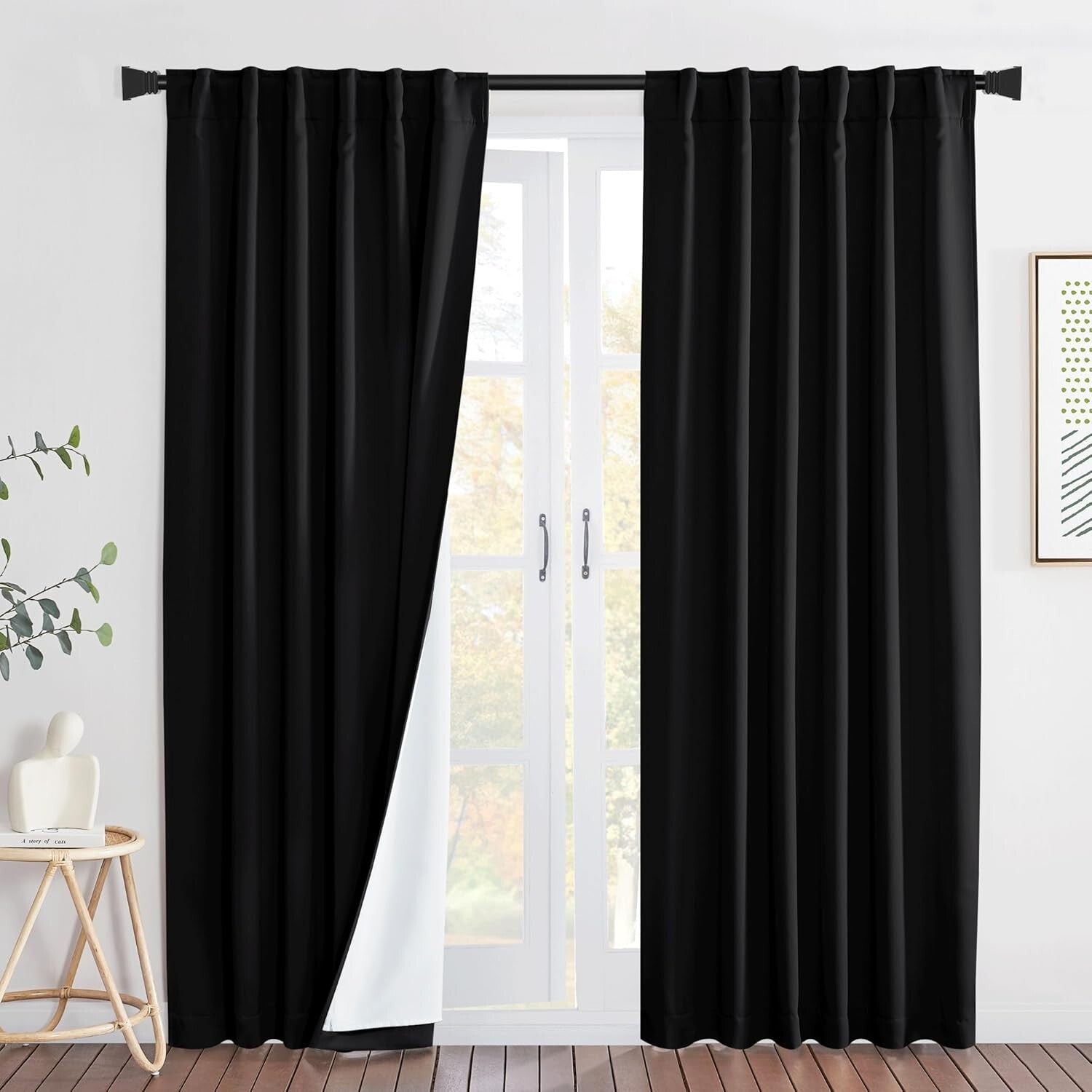 100% Blackout Back Tab Curtains - Thermal Insulated Noise Reduction Drapes, 5...