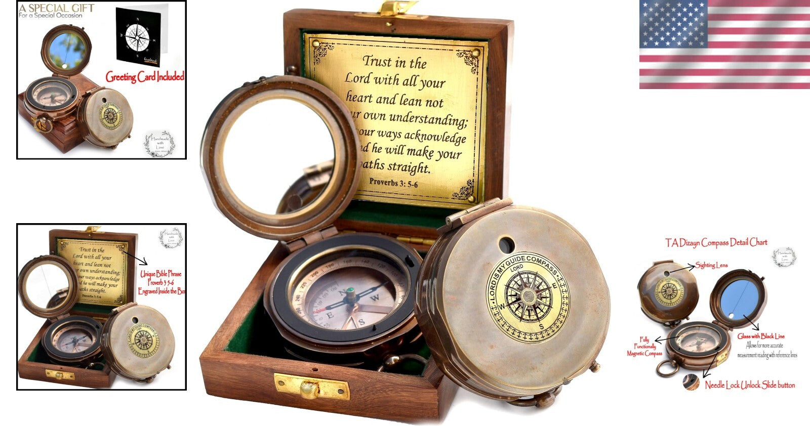 High-Quality Engraved Compass with Box - Ideal for Graduations & Baptisms