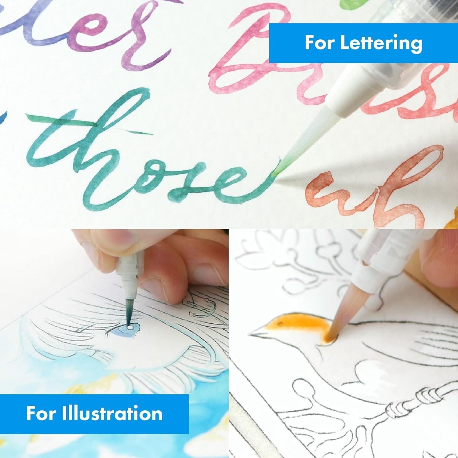 Eco-Friendly Zig Water Brush Pen Set - 6 Flexible Nylon Tips for Watercolor