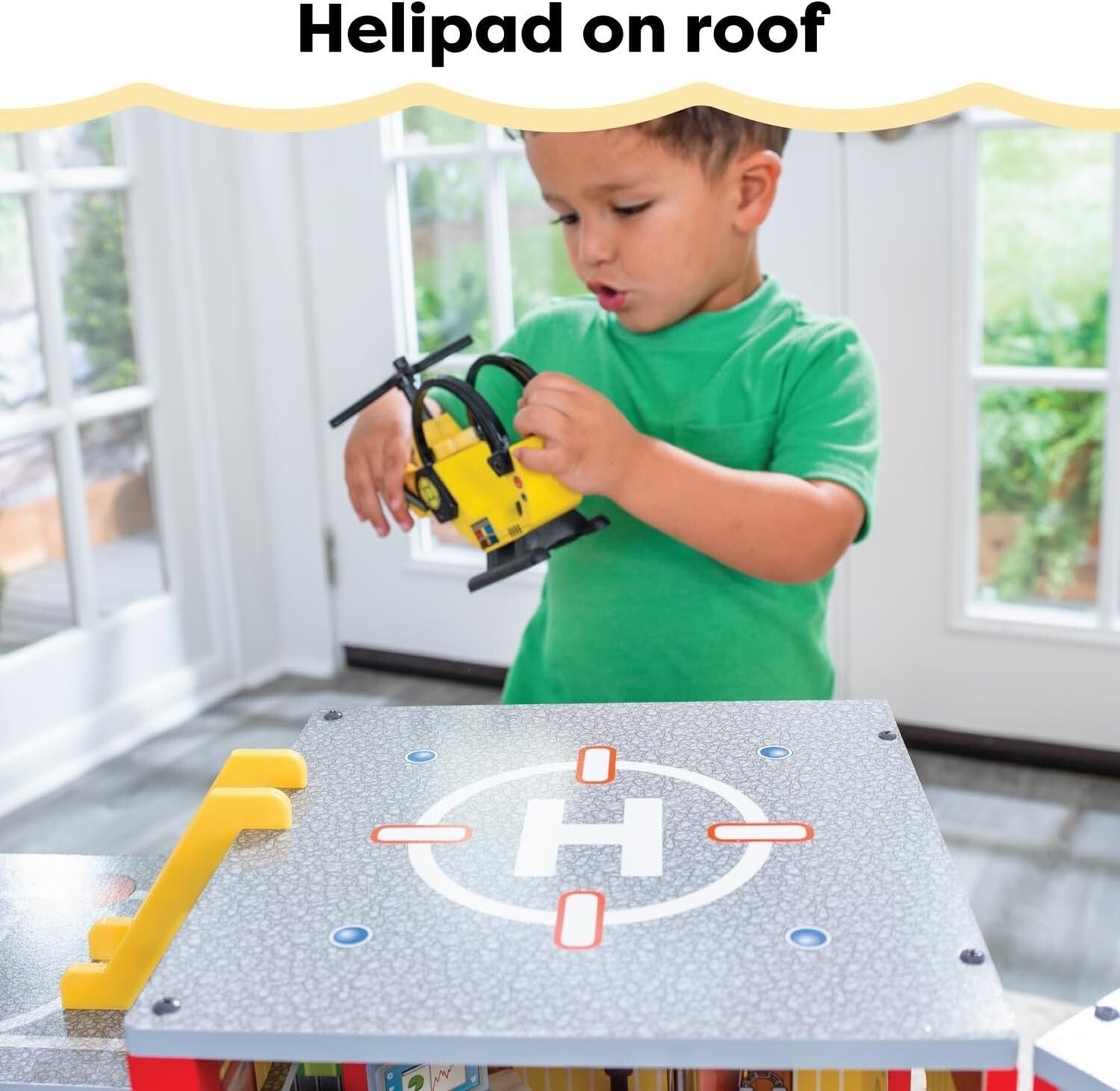 Everyday Heroes 3-Level Wooden Playset with Foldable Design & Firefighter's Pole