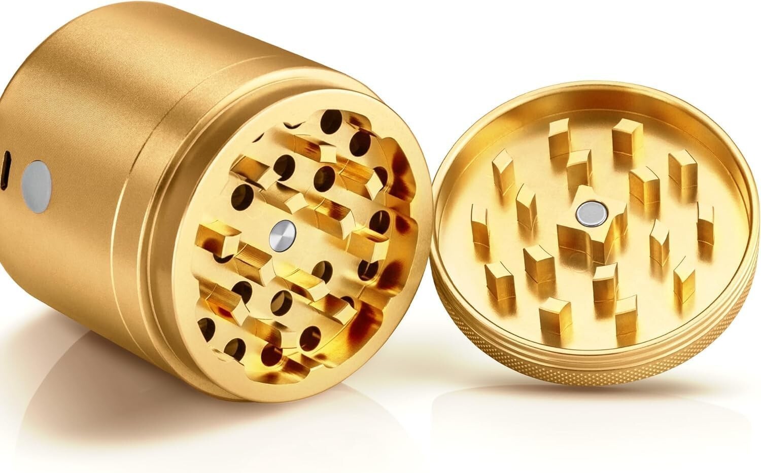 Premium Gold Aluminum Manual Grinder with Vibrational Dispenser - Effortless Use