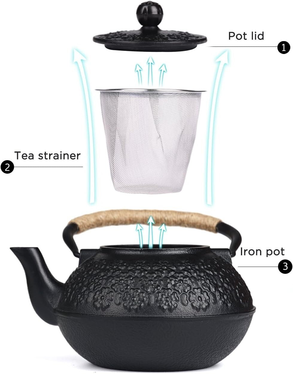 Handcrafted 1200ml Cast Iron Teapot with Enamel Interior for Flawless Brewing