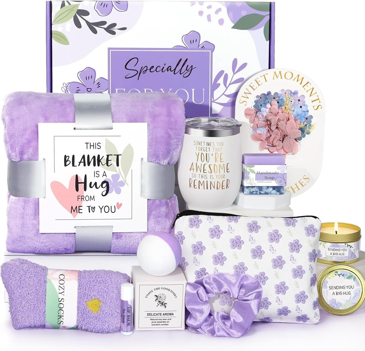 Self-Care Spa Gift Set: Flannel Blanket, Bath Bombs & Essentials for Her