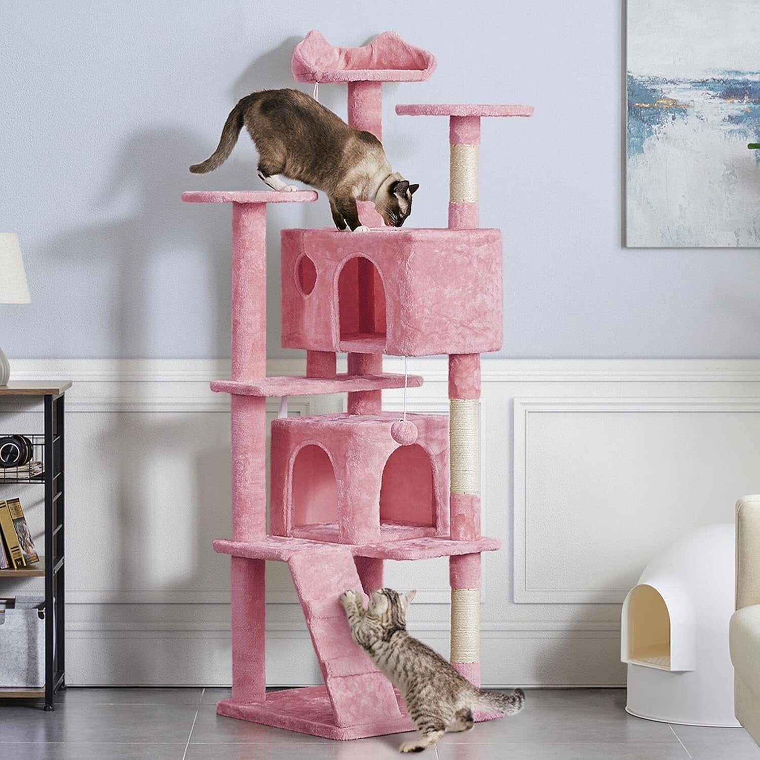 Stylish Multi-Level Cat Tree with Condos and Scratching Posts - 70in Pink