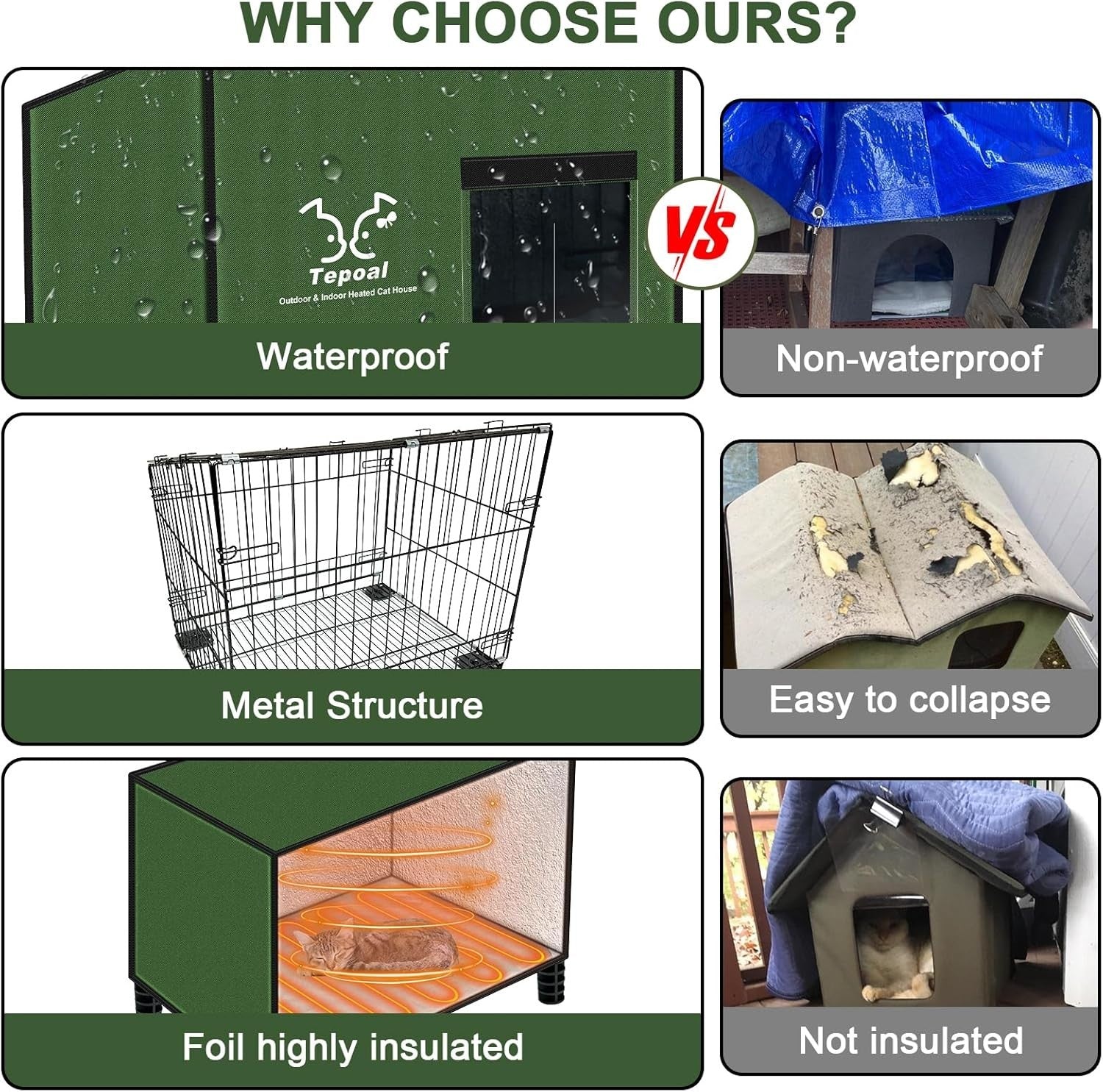 Indestructible Waterproof Cat House - Warm Shelter with Escape Door, 20x16x20