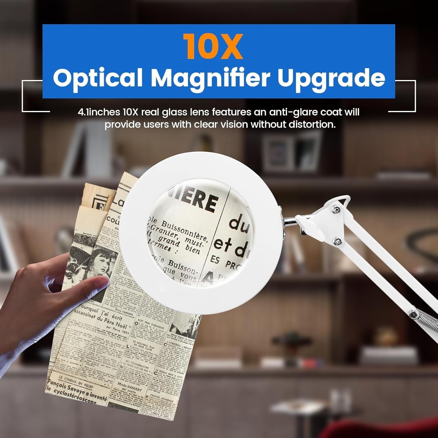 Dimmable LED 10X Magnifying Glass with Clamp & Swivel Arm - Perfect for Hobbies