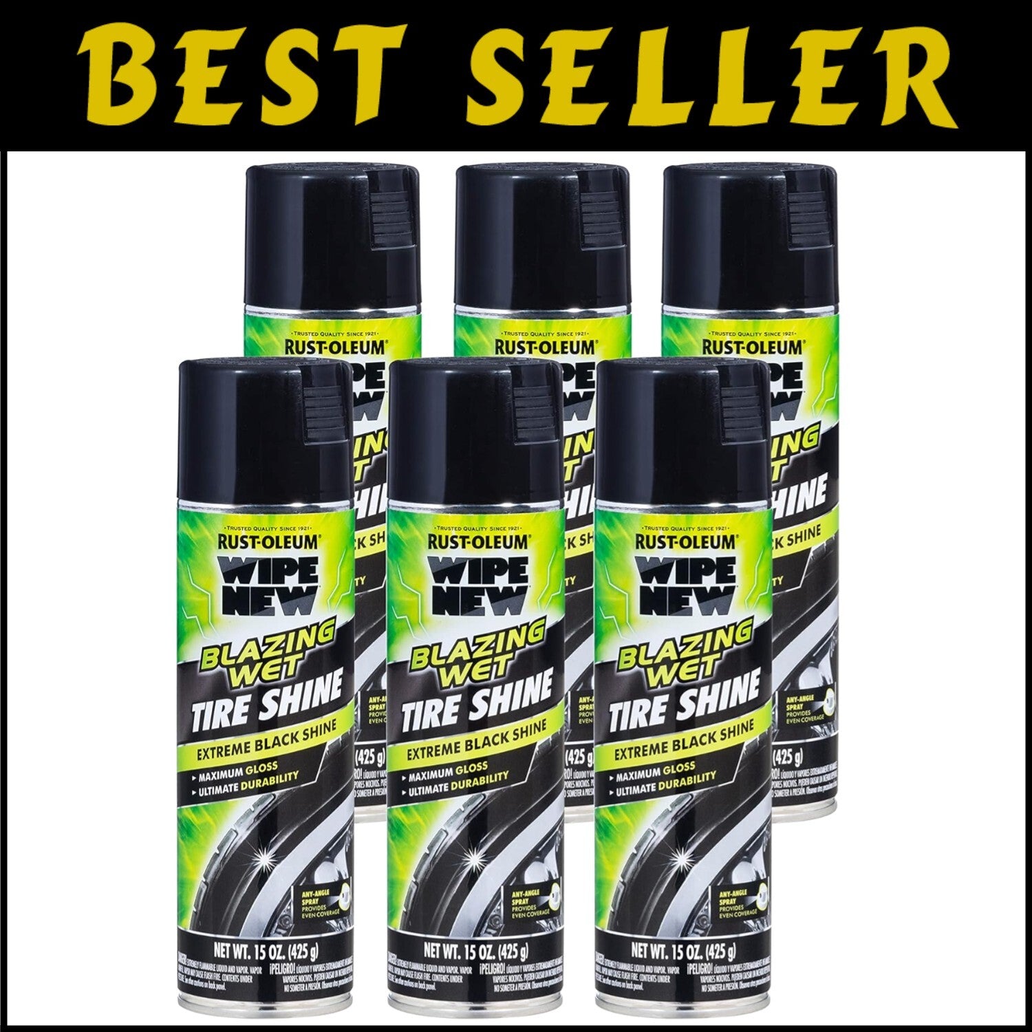 Enhanced Tire Appearance with Blazing Wet Shine - Long-Lasting Formula, 6 Pack