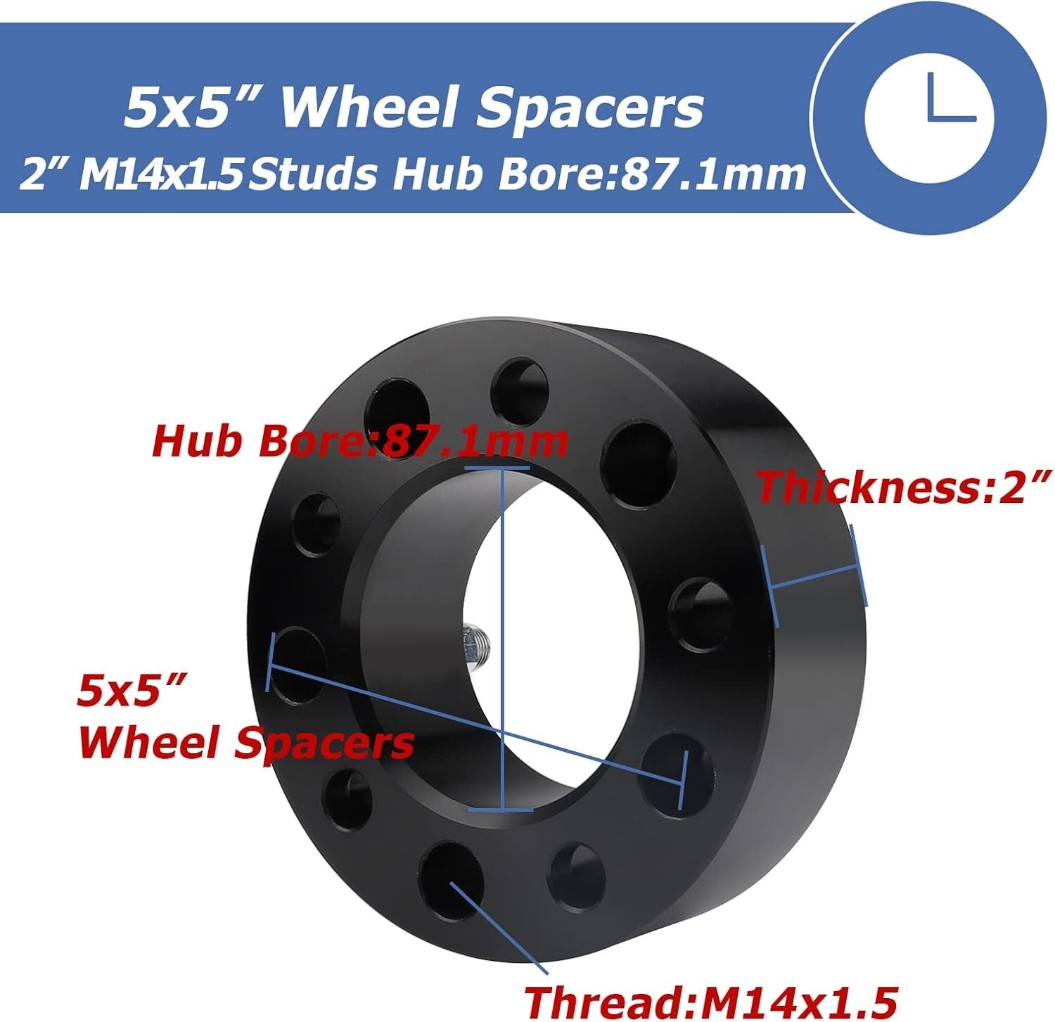 CNC Machined Black 2 Inch Wheel Spacers with Forged 6061-T6 Aluminum - Set of 4