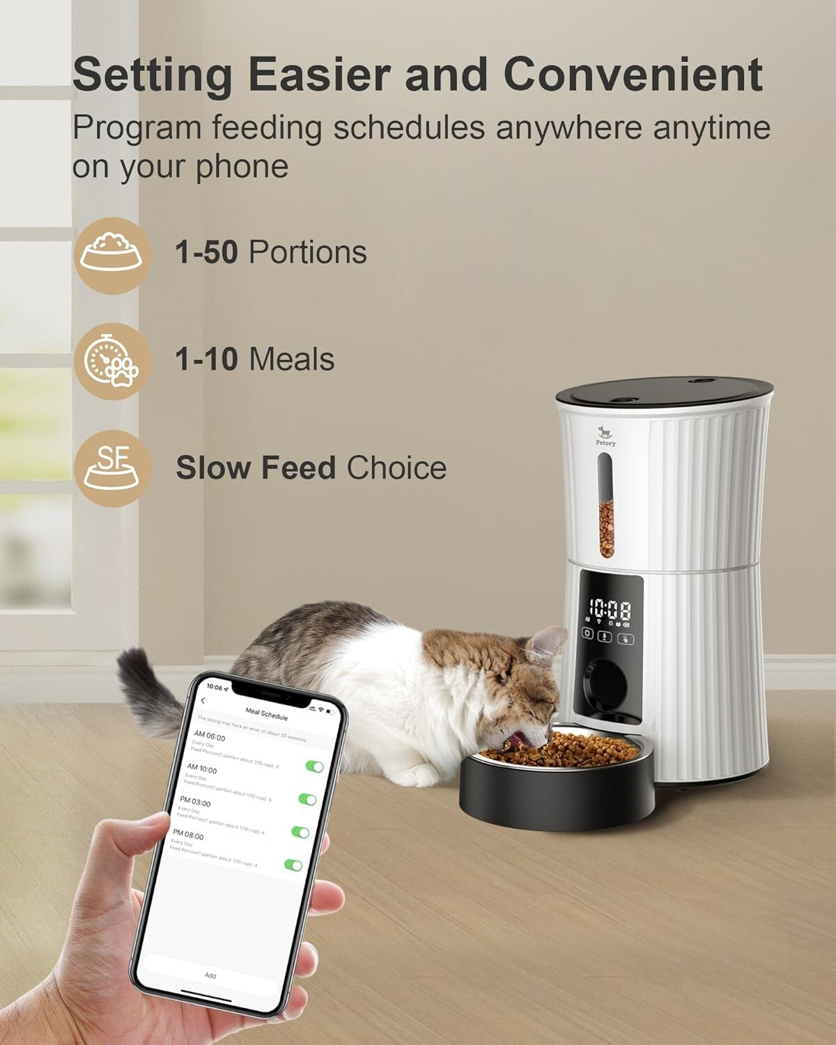 BPA-Free Wi-Fi Dry Food Dispenser for Cats & Small Dogs - 20 Days of Freshness
