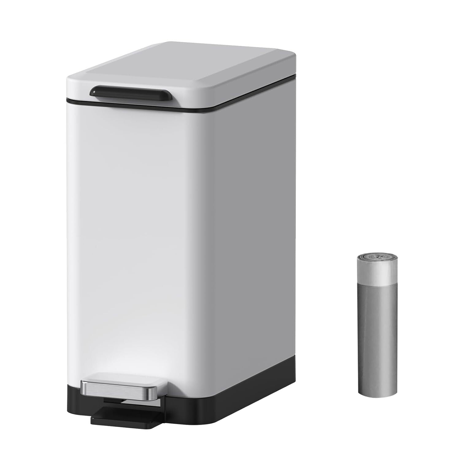 Elegant Slim Trash Can for Bathroom - 10L Stainless Steel with Soft Close Lid