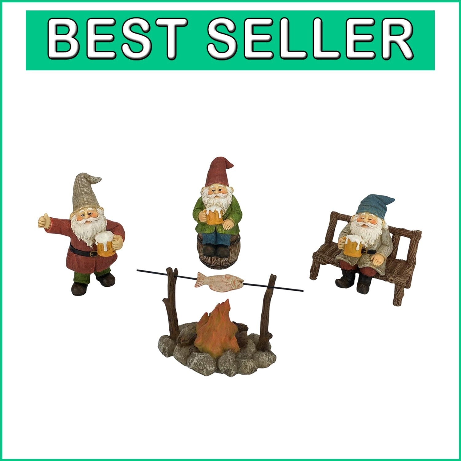 Charming Beer-Loving Gnome Set - Complete 5-Piece Fairy Garden Collection