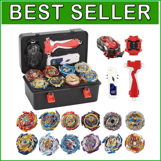 12 Spinning Tops Bey Battle Burst Set with Portable Box & Two-Way Launchers