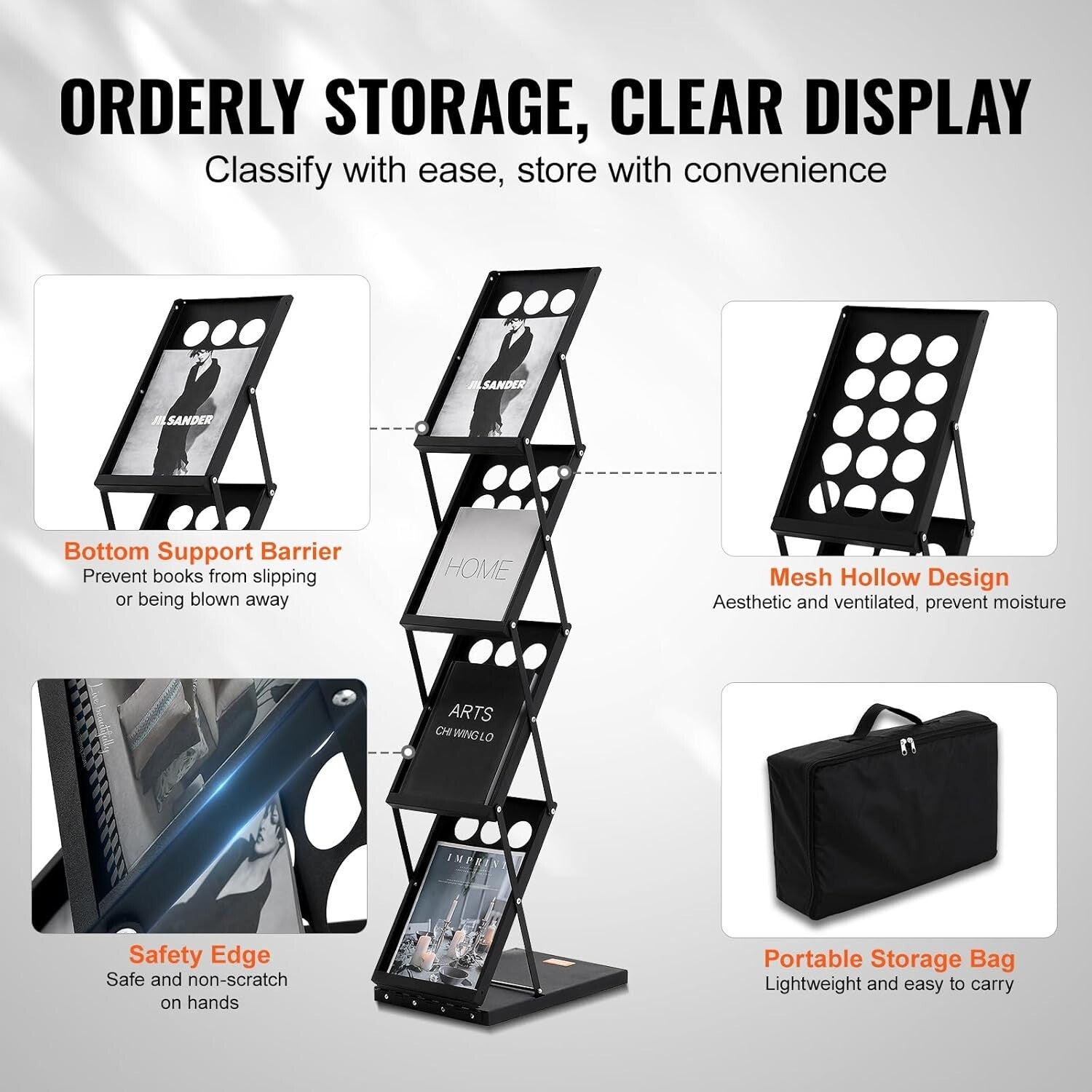 4-Tier Portable Brochure Display Stand with Carrying Bag - Office & Trade Shows
