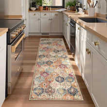 Load image into Gallery viewer, Soft Cream/Multi Vintage Runner Rug, Ideal for Kitchen &amp; Bathroom Spaces