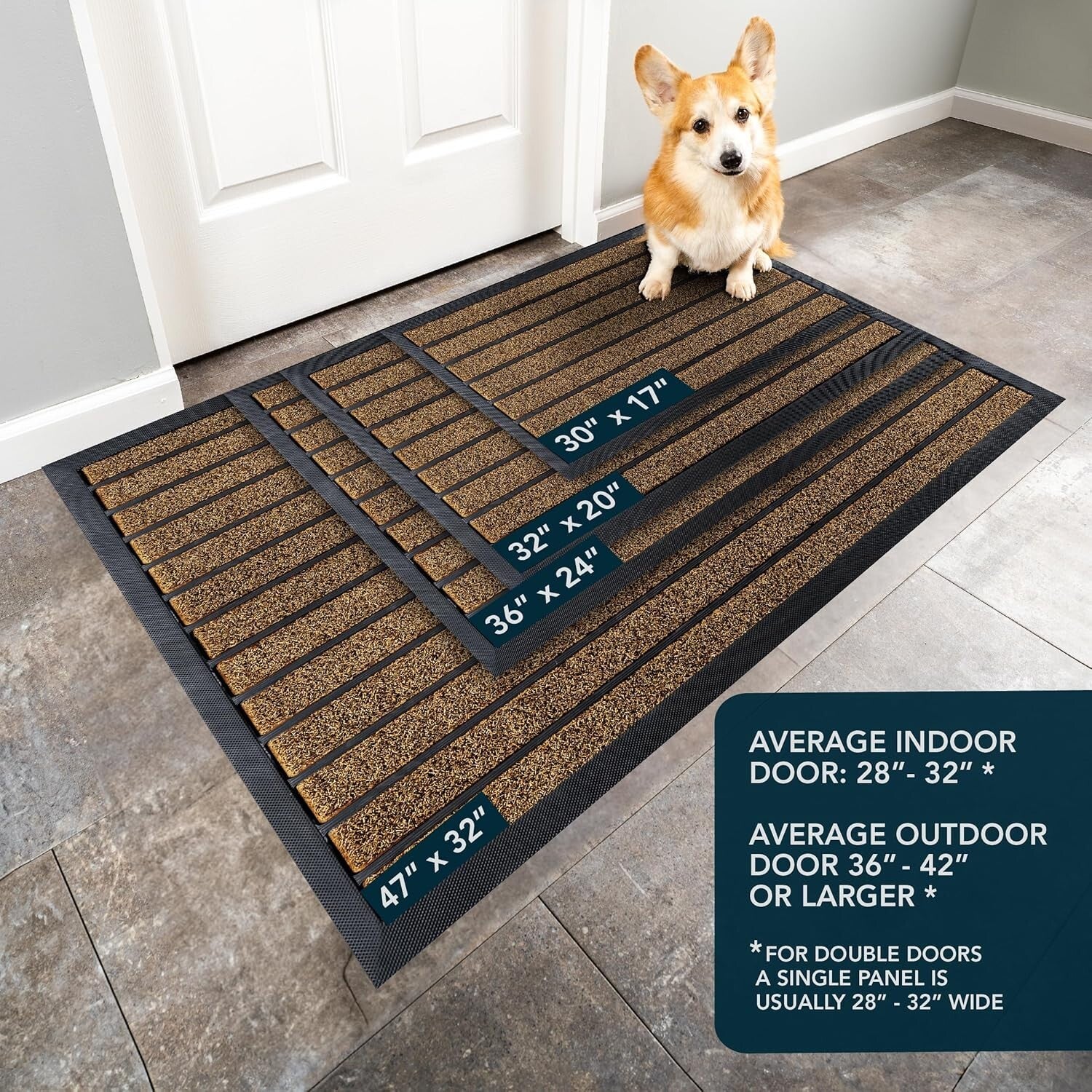 Low Profile 32" x 20" Bright Brown Door Mat - Heavy Duty Indoor/Outdoor Rug