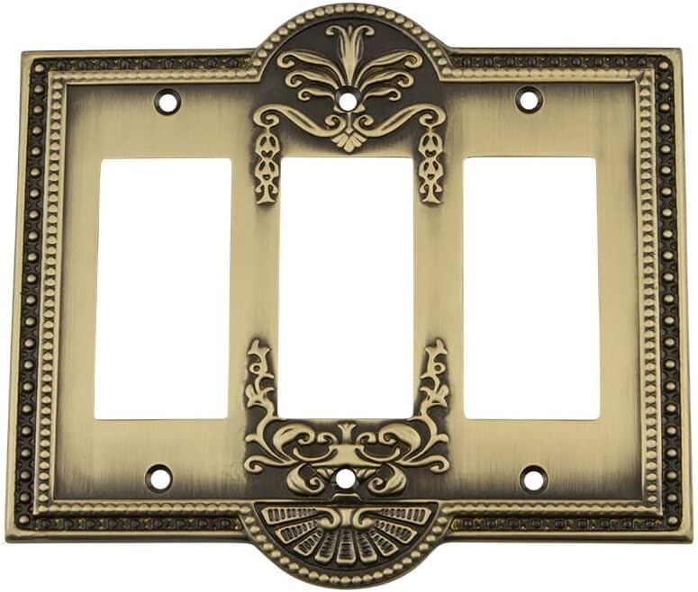 Antique Brass Triple Rocker Light Switch Cover - Elegant Greek Revival Style