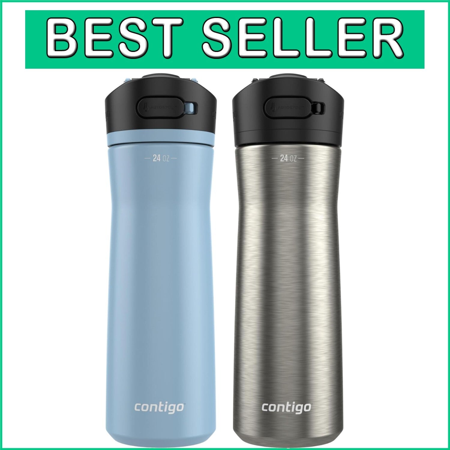 Double-Wall Insulated 24oz Water Bottle - Dual-Pack, Stainless Steel & Licorice