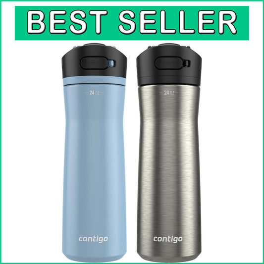 Double-Wall Insulated 24oz Water Bottle - Dual-Pack, Stainless Steel & Licorice