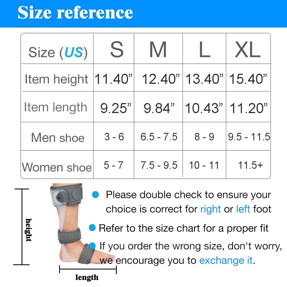 Durable AFO Ankle Foot Orthosis - Adjustable X-Large Drop Foot Support Brace