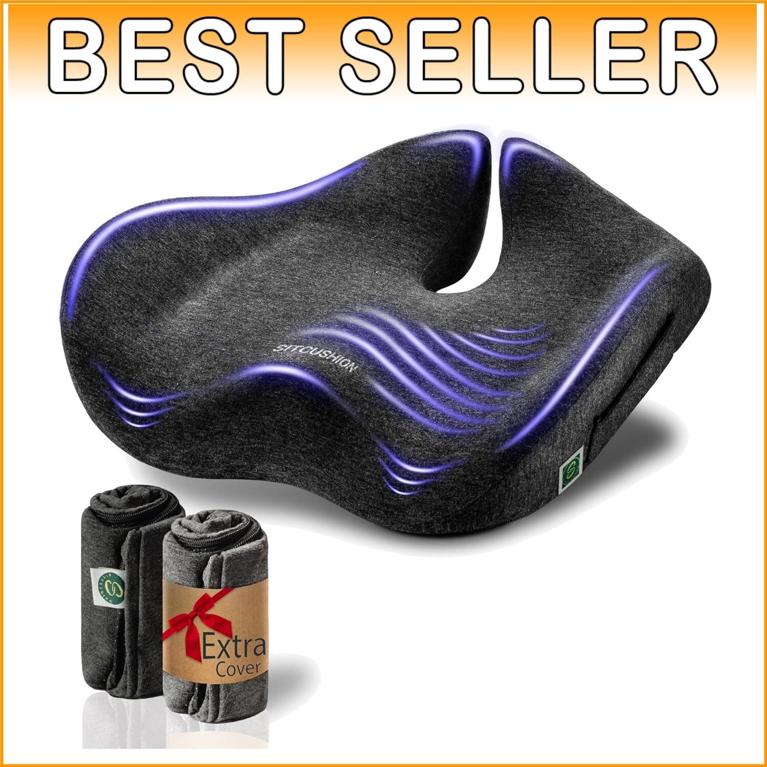 Ergonomic X-Large Chair Cushion with Extra Cover - Sciatica & Back Pain Relief