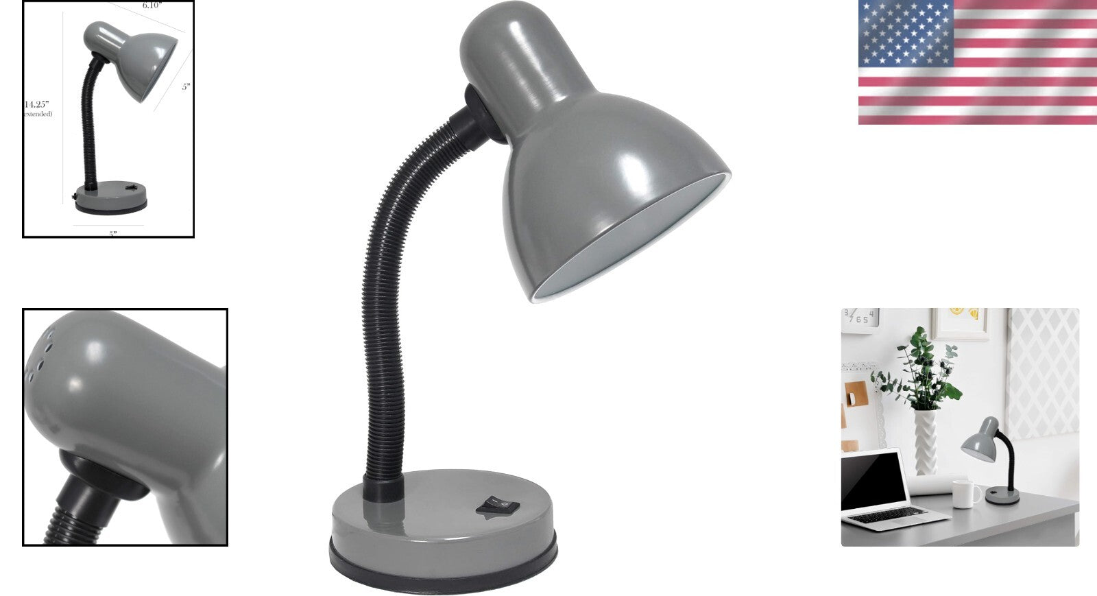 Modern Gray Desk Lamp Set of 12 with Adjustable Height & LED Convenience