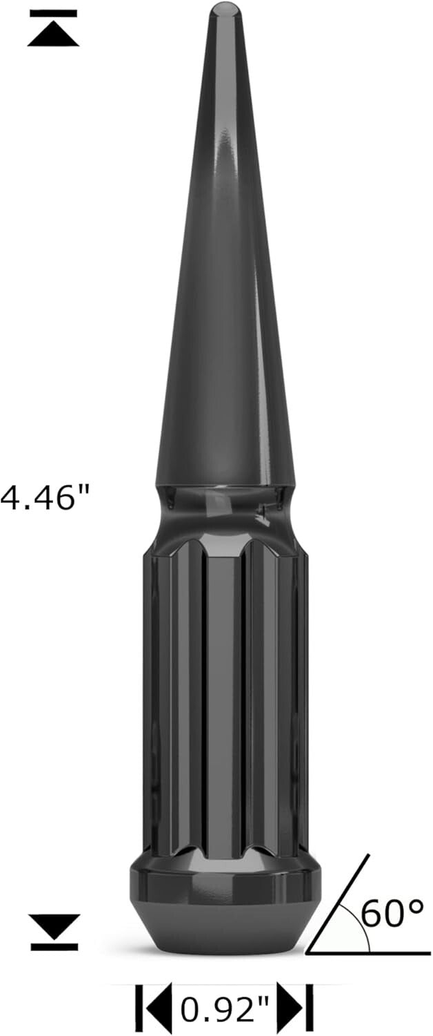 Durable Black 1/2"-20 Spline Spike Lug Nut Set - 25 Pack with Extra Spike