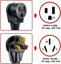Load image into Gallery viewer, Compact NEMA 10-50P to NEMA 6-50R 50A Adapter Cord - Lightweight &amp; Durable