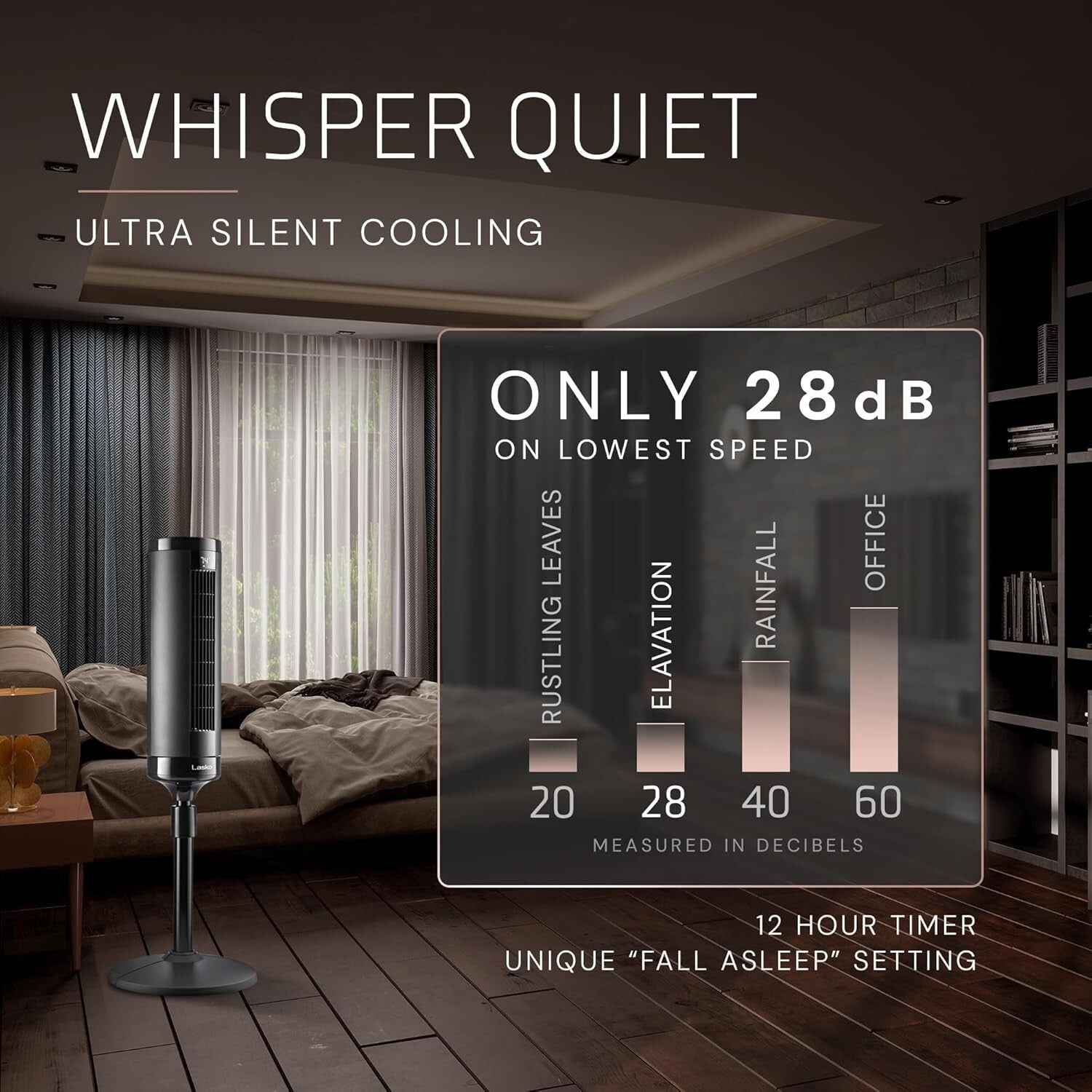 Elevation 42”-54” Adjustable Tower Fan with 31 ft/s Airflow & Remote Control