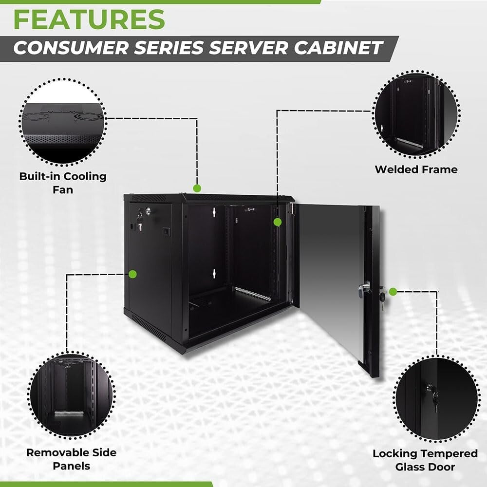 Durable 9U Server Rack Enclosure with Glass Door & Cooling Fan - Lockable Design