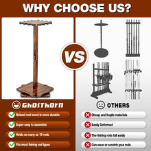 Load image into Gallery viewer, Solid Wood Fishing Rod Holder - 16-Rod Capacity with 360-Degree Rotation