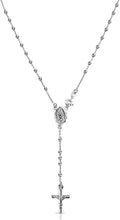 Load image into Gallery viewer, Elegant 18-Inch Solid Sterling Silver Cross &amp; Rosary Y Necklace - Made in Italy