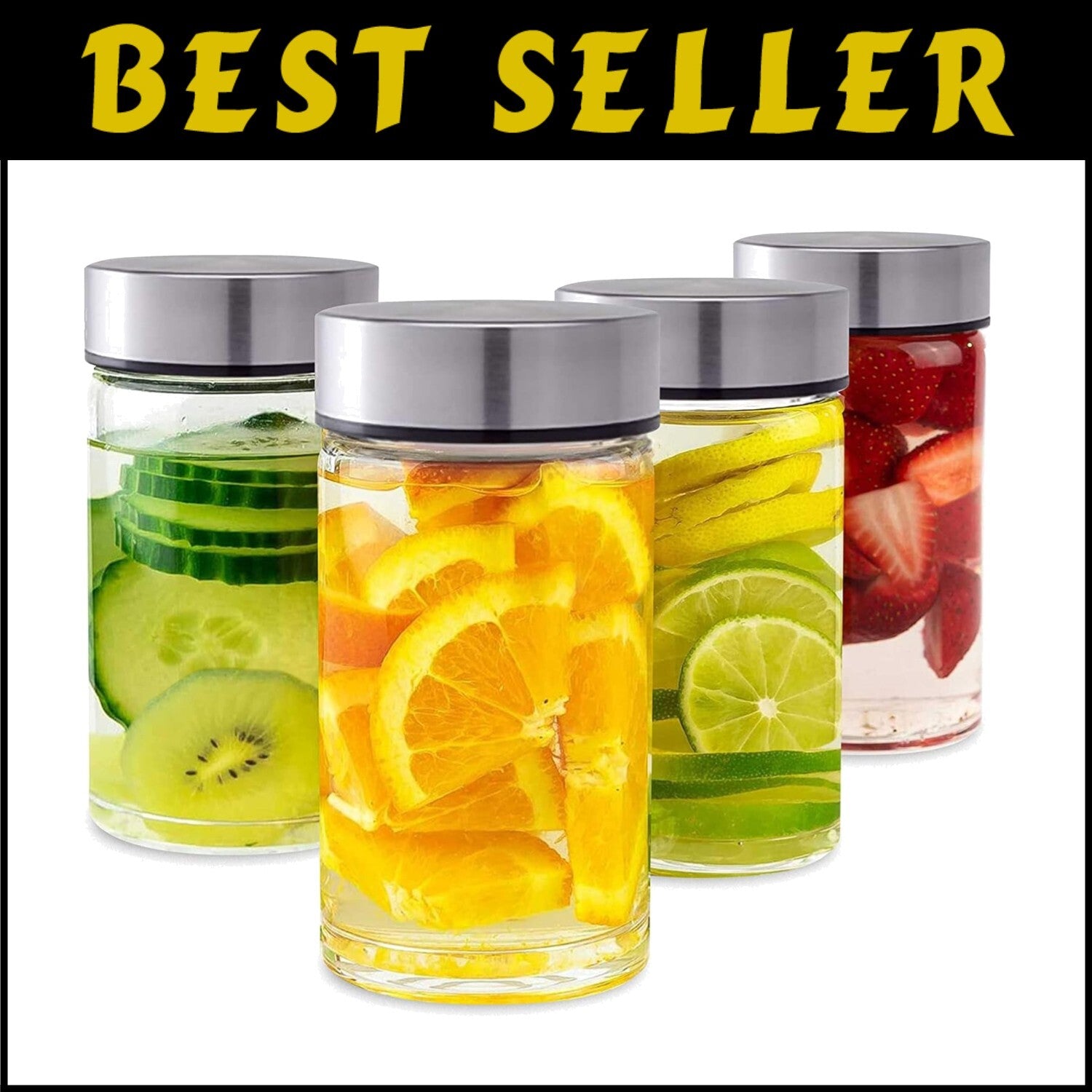 Eco-Friendly 10oz Wide Mouth Glass Bottles with Stainless Steel Lids – 4 Pack