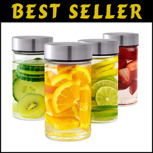 Eco-Friendly 10oz Wide Mouth Glass Bottles with Stainless Steel Lids – 4 Pack