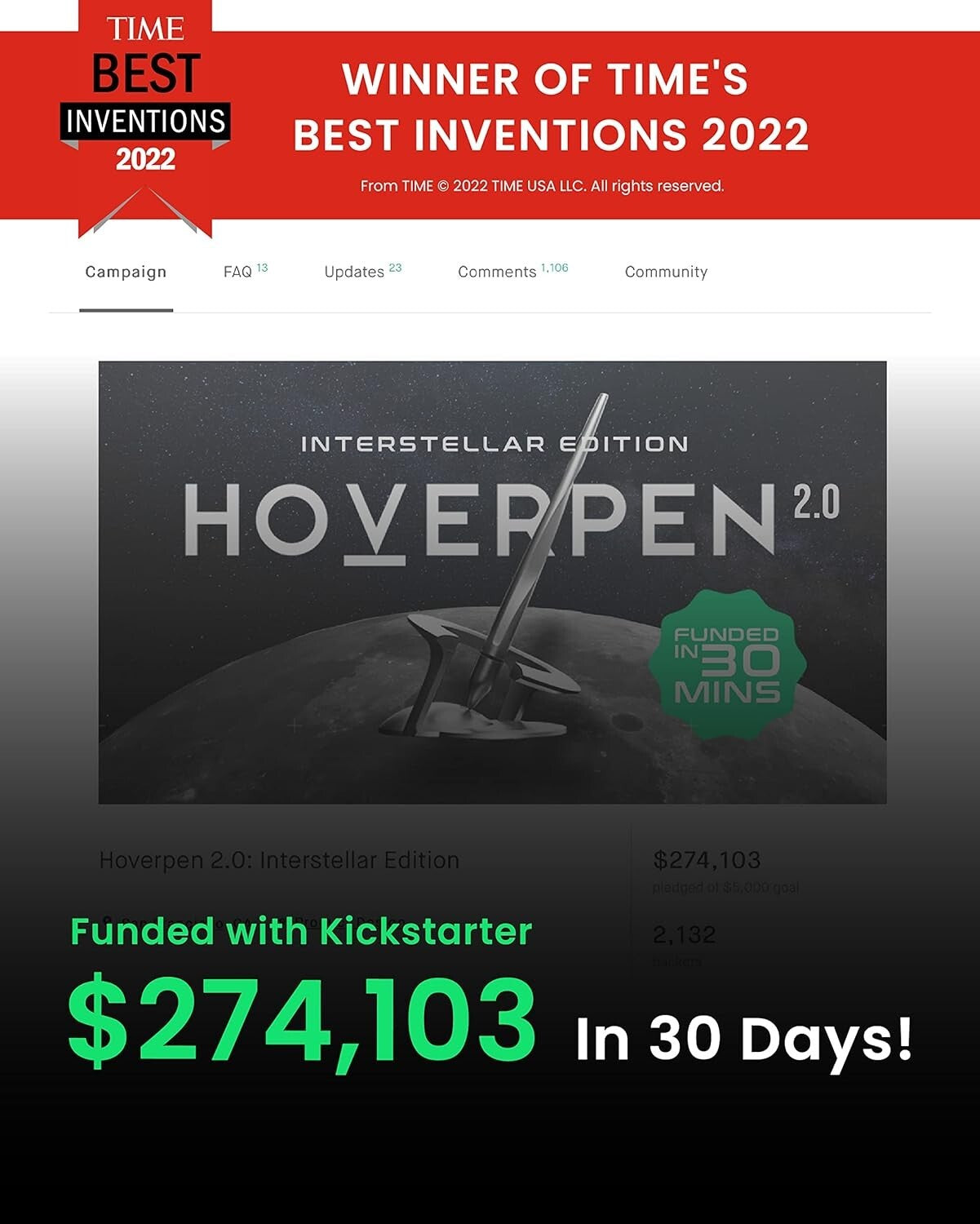 Futuristic Space Black Hoverpen 2.0 - Elegant Ballpoint Pen for Professionals